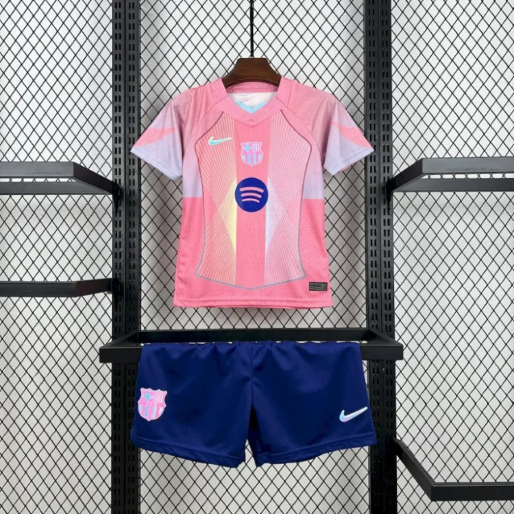 تیشرت کیت کانسپت بارسلونا صورتی بچه گانه نایک اسپاتیفای 2025/26 سایز 20 تا 30 BARCELONA NIKE 2025/26