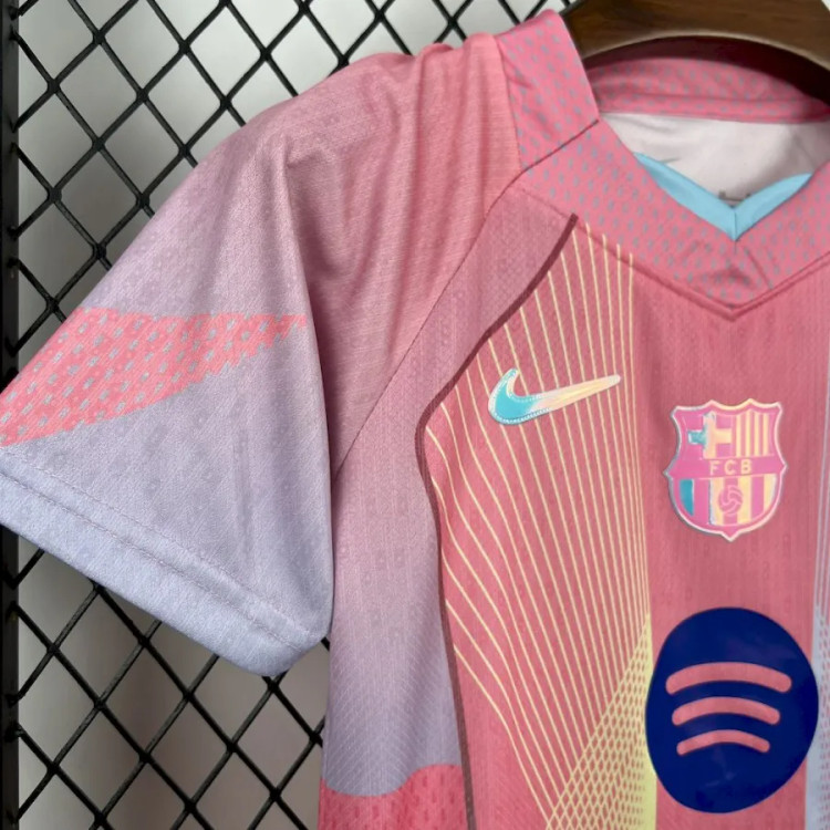 تیشرت کیت کانسپت بارسلونا صورتی بچه گانه نایک اسپاتیفای 2025/26 سایز 20 تا 30 BARCELONA NIKE 2025/26