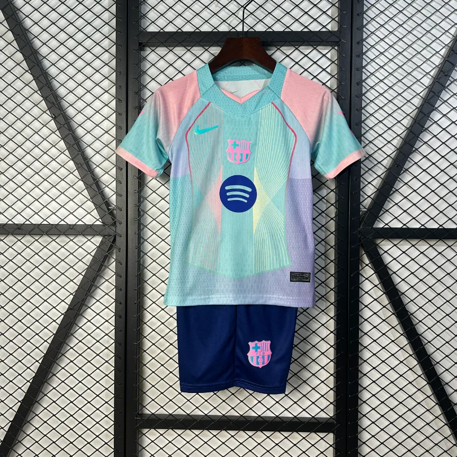 تیشرت کیت کانسپت بارسلونا آبی صورتی بچه گانه نایک اسپاتیفای 2025/26 سایز 20 تا 30 BARCELONA NIKE 2025/26