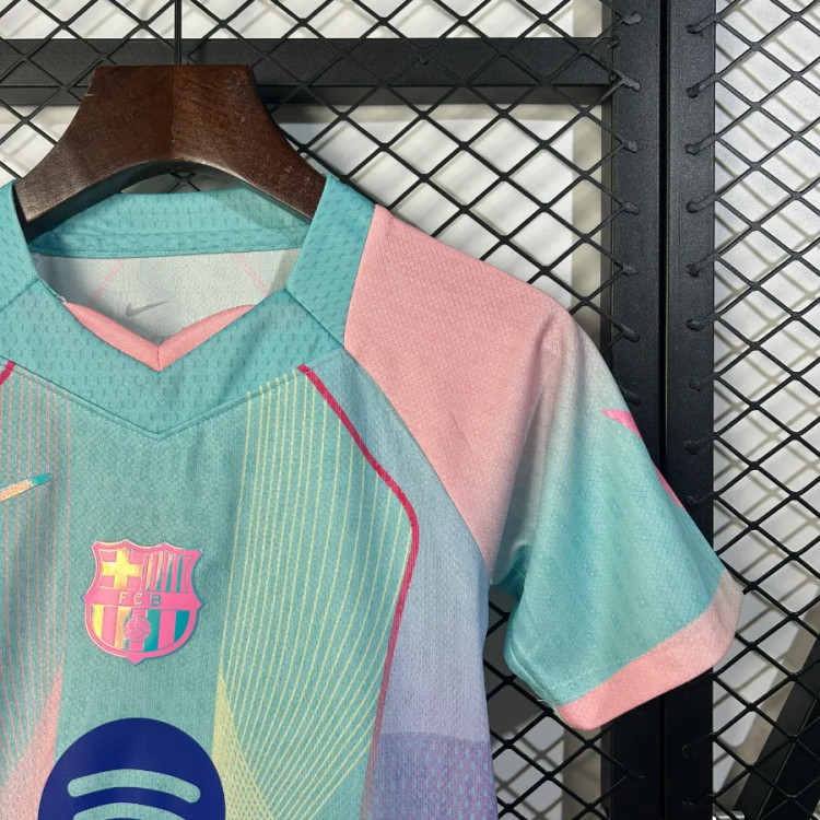 تیشرت کیت کانسپت بارسلونا آبی صورتی بچه گانه نایک اسپاتیفای 2025/26 سایز 20 تا 30 BARCELONA NIKE 2025/26
