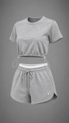 ست تیشرت و شلوارک ورزشی طوسی روشن سایز M تا XL
